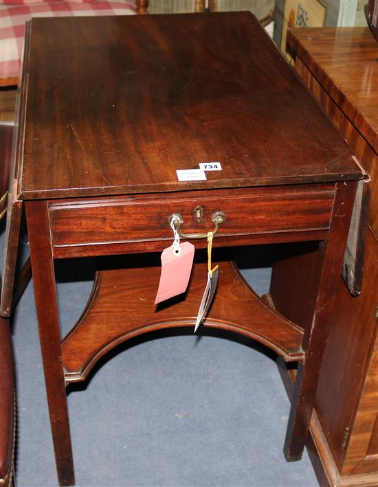 A George III inlaid mahogany Pembroke table, with undertier, L.76cm (a.f.)